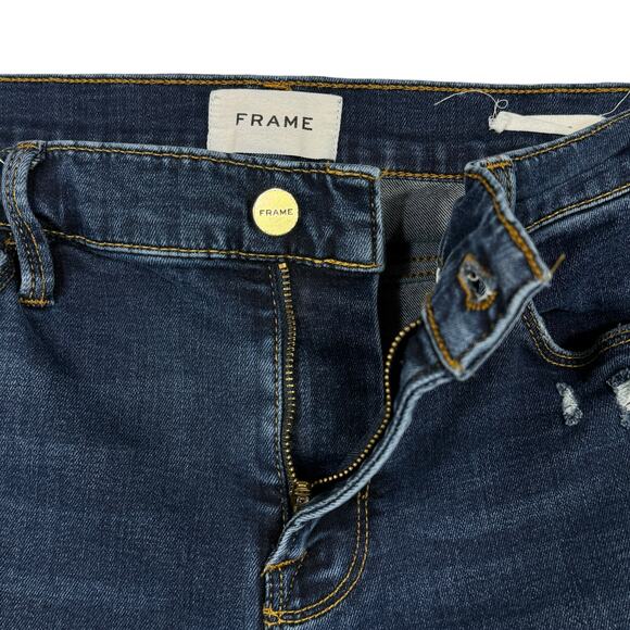 Frame SZ 28 Le Garcon Boyfriend Jeans Mid-Rise Distressed Frayed Dublin Grind - Picture 3 of 10
